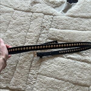 NWOT All Saints Black Leather Belt with Gold Studs